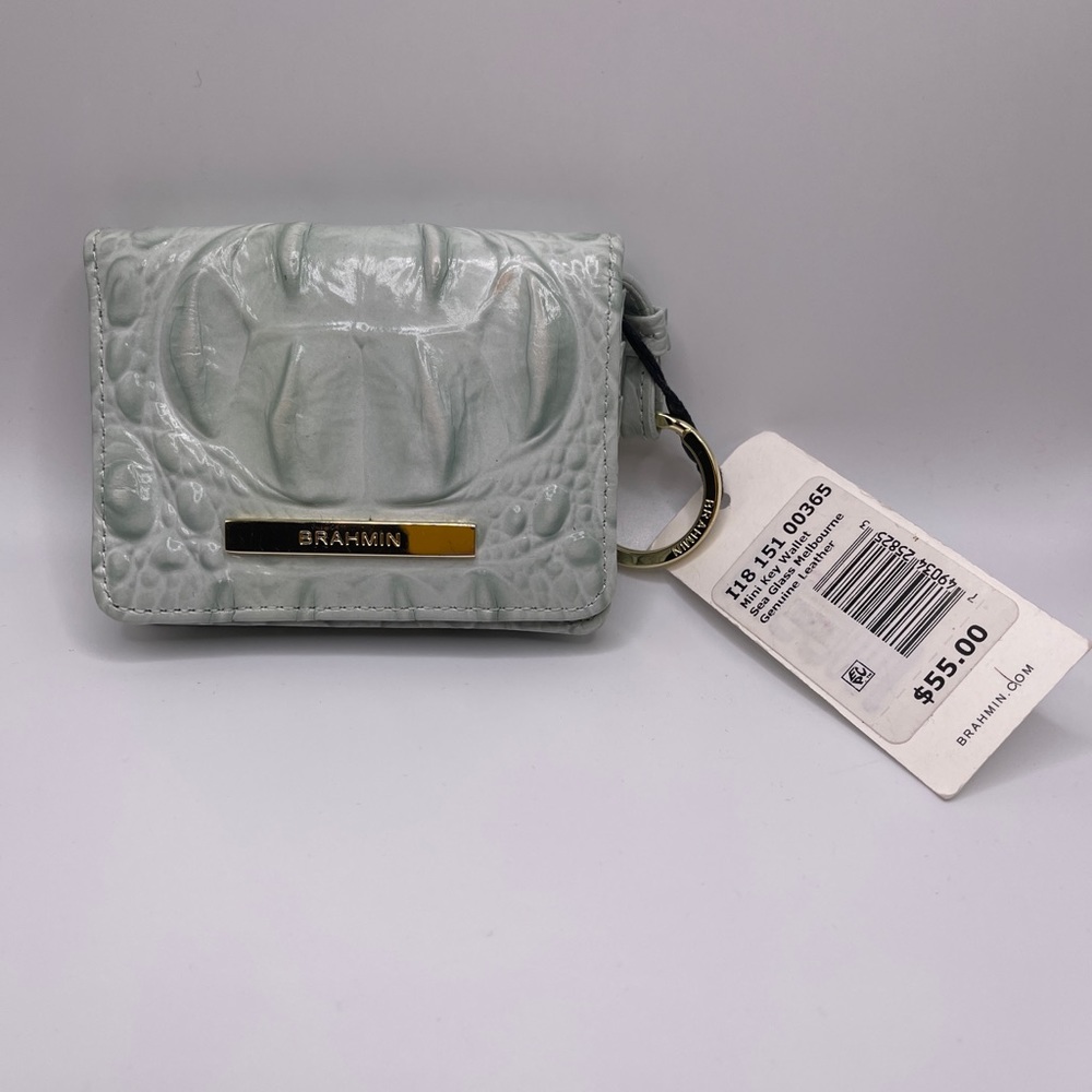 Brahmin mini key wallet in Sea glass Melbourne genuine leather patent croc